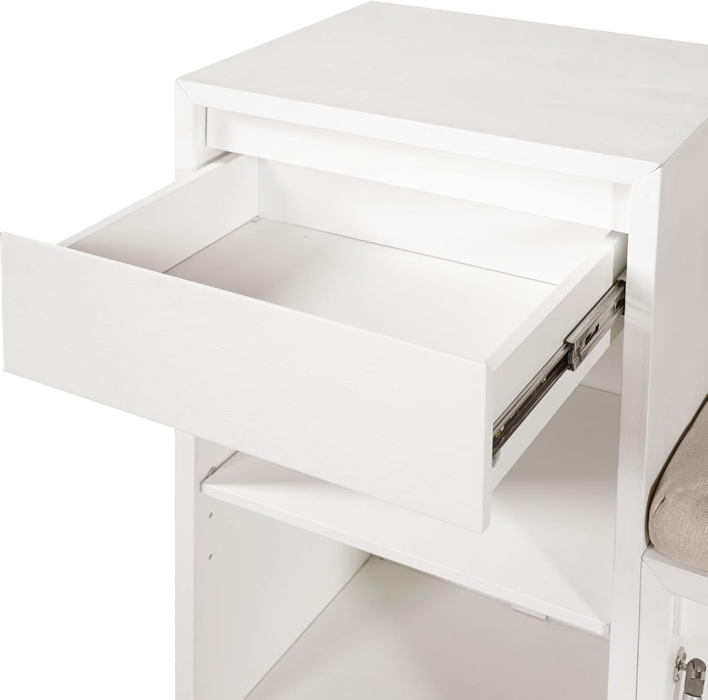 Entryway Bench with Shoe Storage, Solid Wood Shoe Bench with Cushion and Draw...