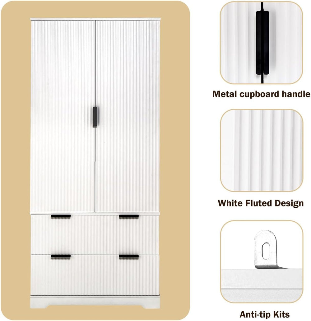 ZeHuoGe 72" Modern Fluted Kitchen Pantry Cabinet with 2 Large Drawers &a...
