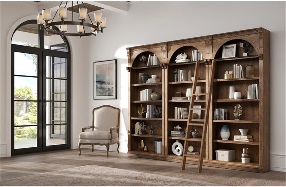 Traditional 8' Tall Wood Bookcase Wall With Ladder Office Bookcase Brown