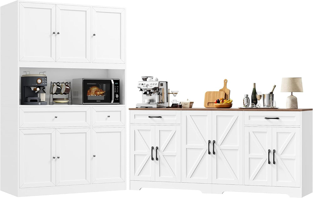 BOTLOG 2PCS Kitchen Cabinets, 71” Large Sideboard Buffet Cabinet with Storage...