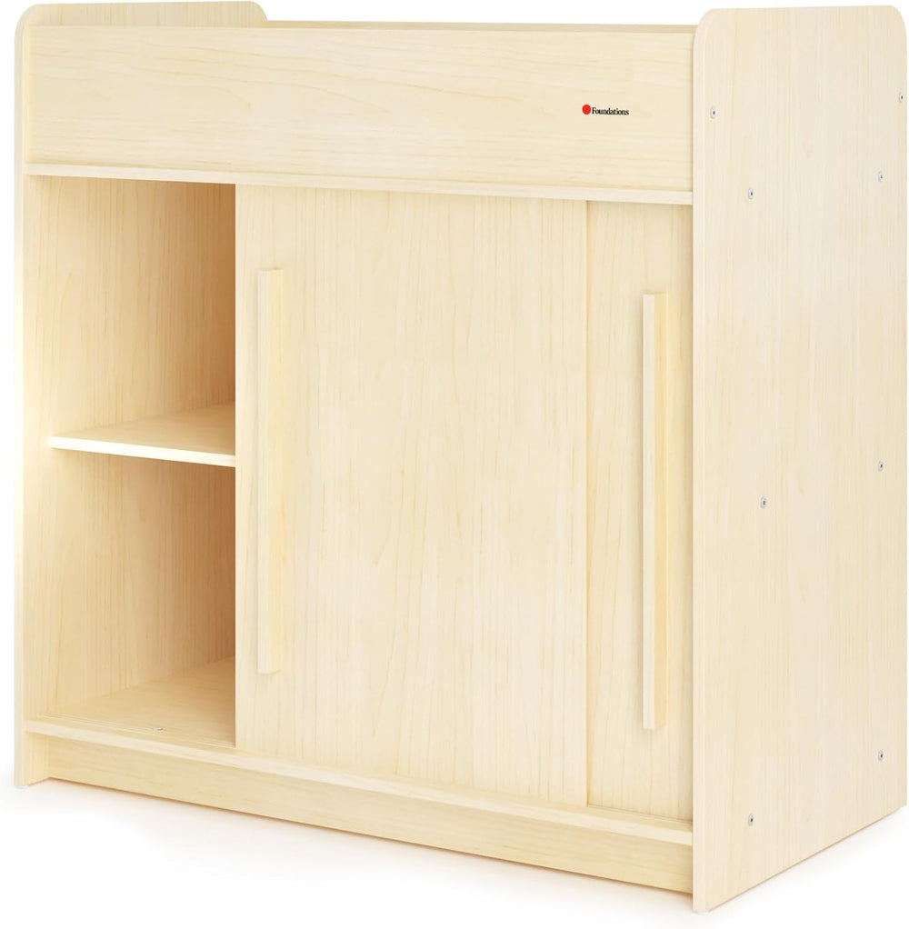 Foundations SafeGlide Daycare Changing Table w/Built-In Shelving, Natural