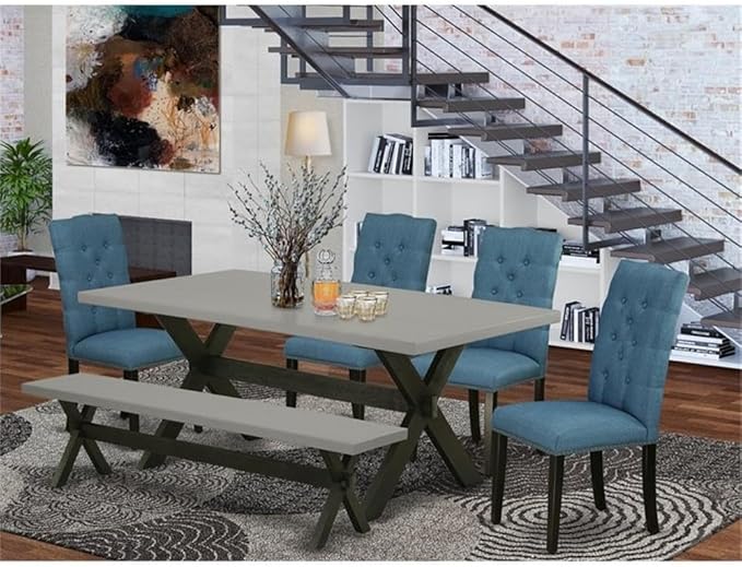 East West Furniture X697EL121-6 6 Piece Dining Set Contains a Rectangle Dinin...