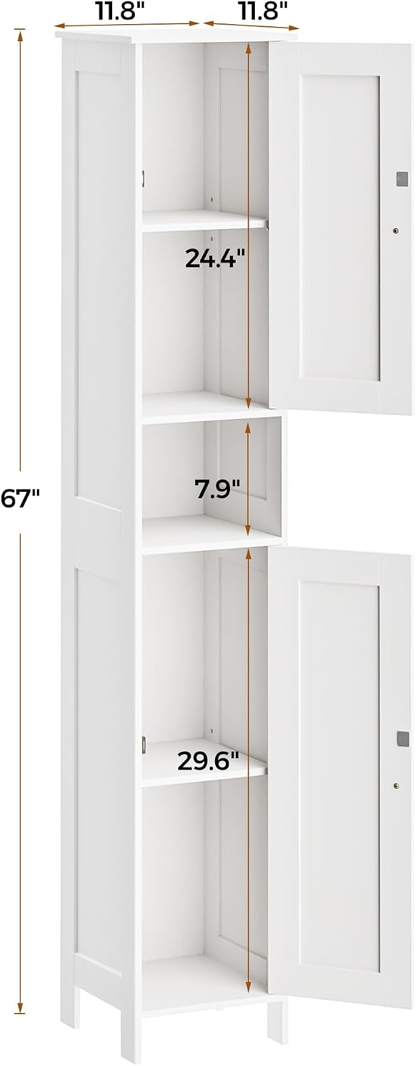 Homleke Tall Bathroom Storage Cabinet with 2 Doors, Slim Bathroom Cabinet | N...