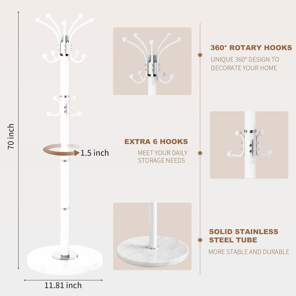 Coat Rack Stand 360°Rotary Coat Rack Freestanding with 16 Hooks