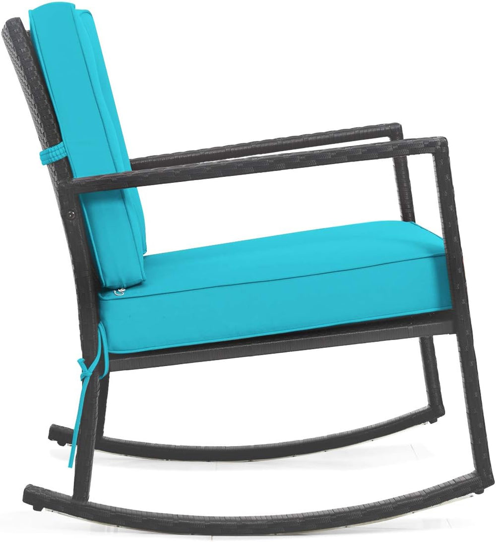 HAPPYGRILL Wicker Rocking Chair, Outdoor Patio Glider Chair with Heavy-Duty F...