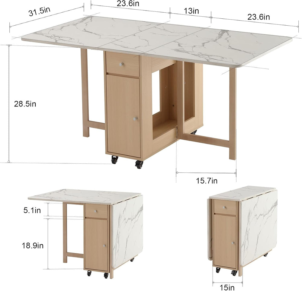 Drop Leaf Table Extendable, Foldable Kitchen Table Space Saving, Folding Dini...