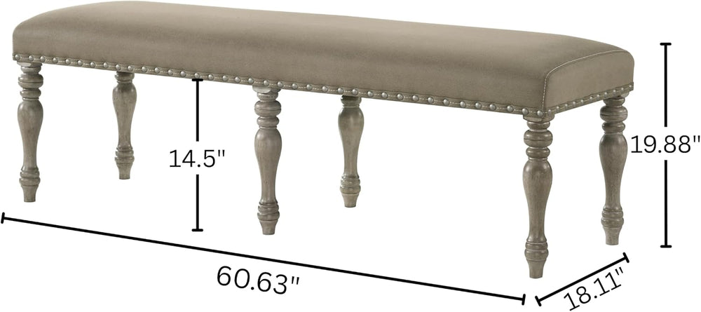 Roundhill Furniture Birmingham Microfiber Upholstered Bench with Nail Head Tr...