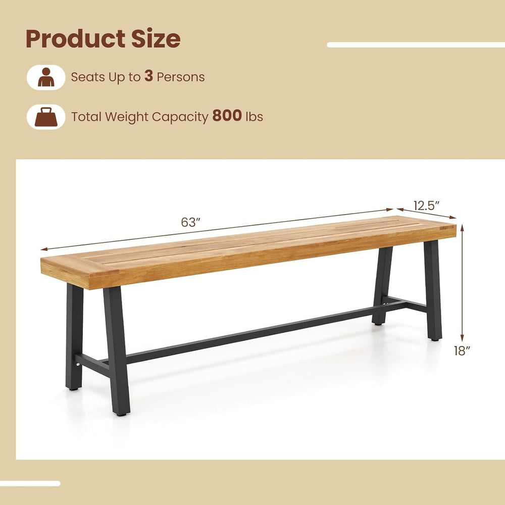Byroce 63” Acacia Wood Entryway Bench, Rustic Dining Bench with 3-Person Thic...