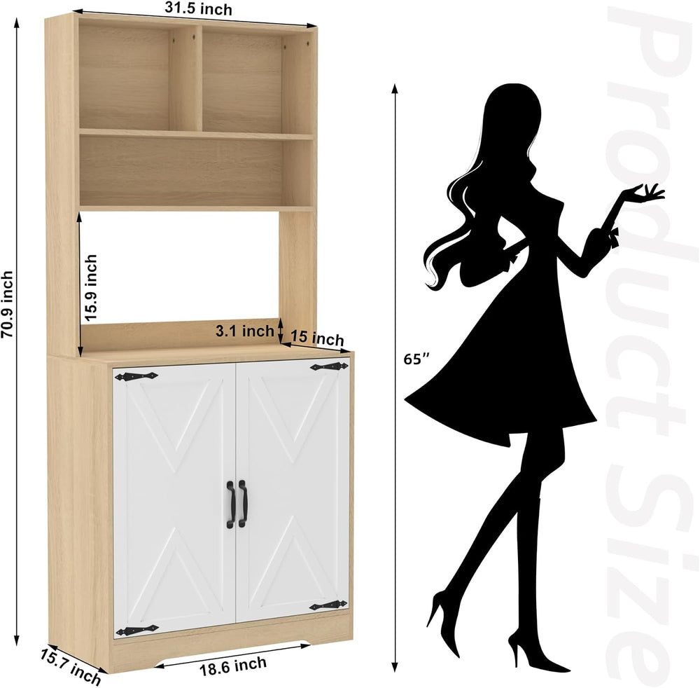 71" Tall Pantry Cabinet, Kitchen Cabinet with Microwave Stand & Stor...
