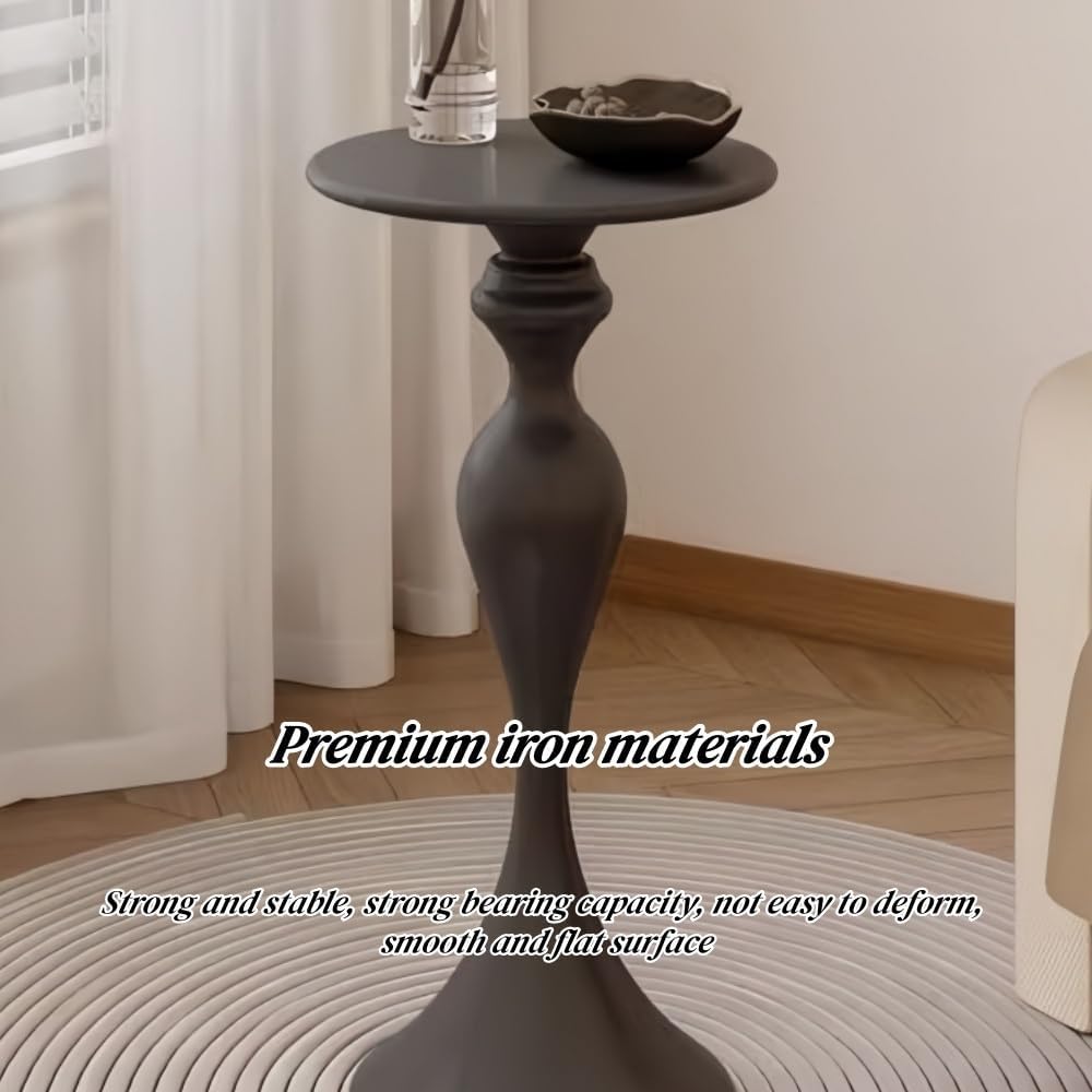 Creative-Shaped Iron Side Table, Narrow End Table with Round Desktop, Minimal...