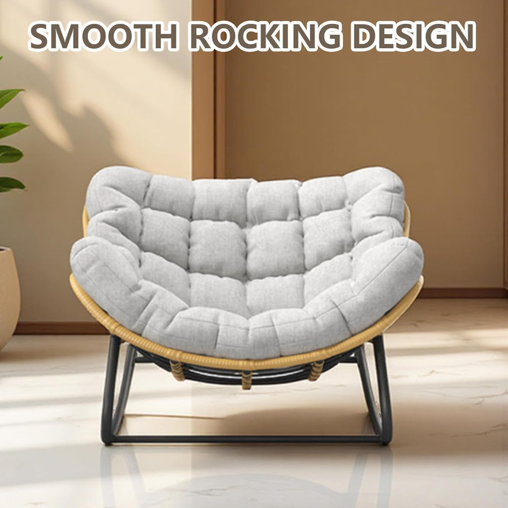 Papasan Rocking Chair with Comfy Thick Cushion, Oversized Outdoor Rocking Cha...