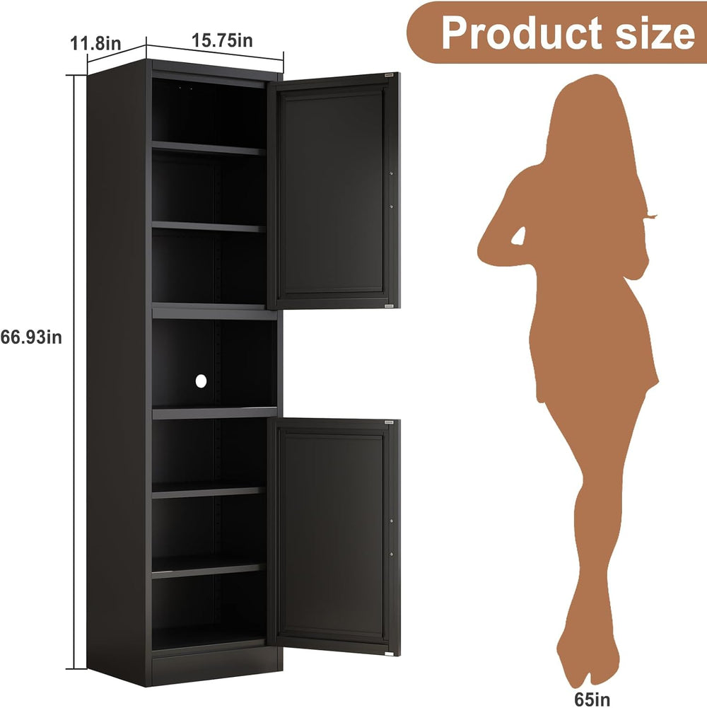 Tokawa 67” Tall Slim Storage Cabinet, 12 Inch Deep x 16 Inch Wide Metal Pantr...