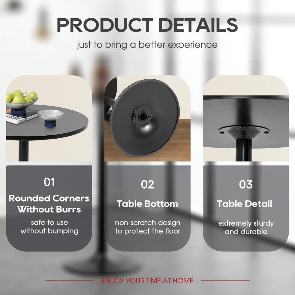 FDW | Bar Table | 40 Inch | Dark Black | Fixed Height Round Table
