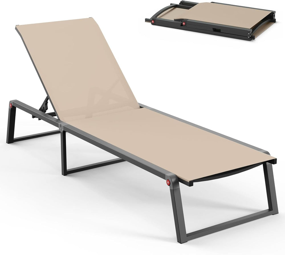 Aluminum Chaise Lounge Chair Outdoor, Foldable& No Assembly Patio Pool Lo...