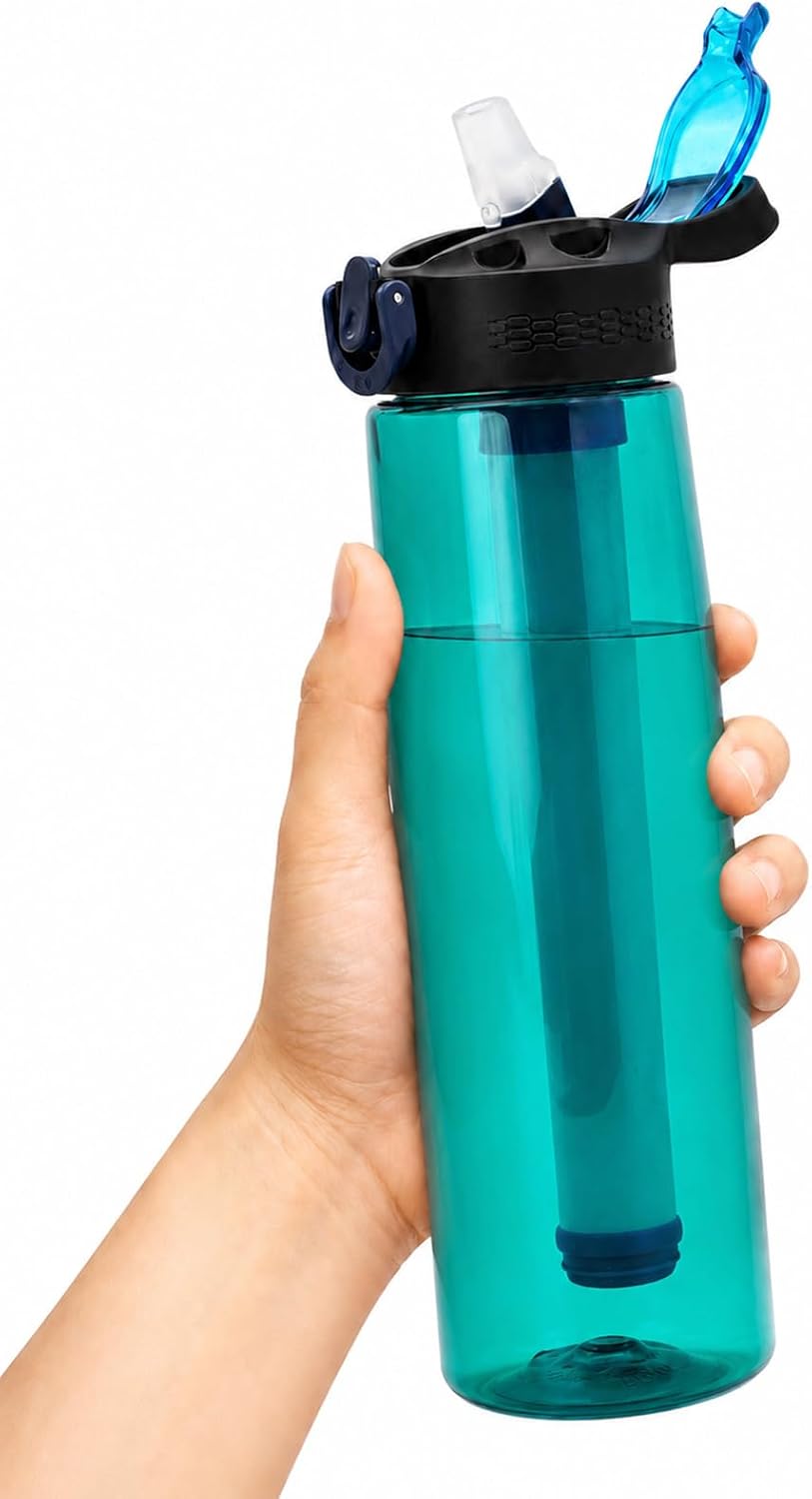 22oz Water Filter Bottle, Portable Outdoor Filtered Water Bottle with Multi-L...