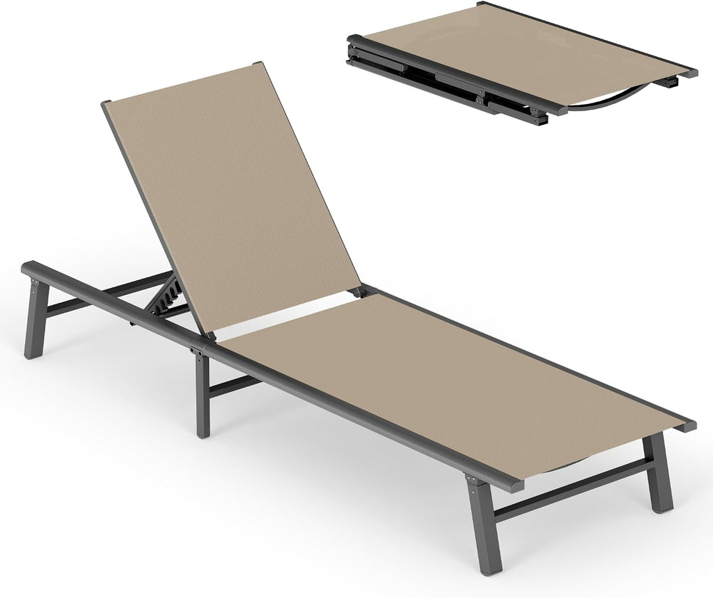 Foldable Outdoor Lounge Chair, No Assembly Patio Chaise Lounge Outdoor with 5...