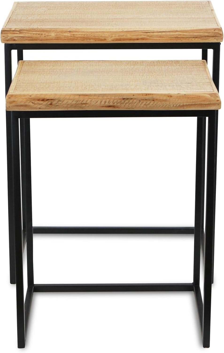HomeRoots Set of Two 25" Black and Brown Solid Wood Nested Tables