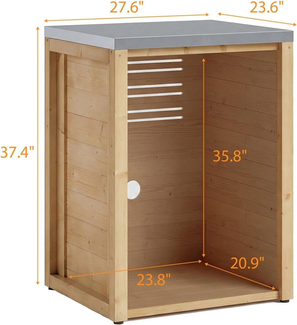 MOUMON Outdoor Kitchen Mini Fridge Cabinet with Stainless Steel Countertop