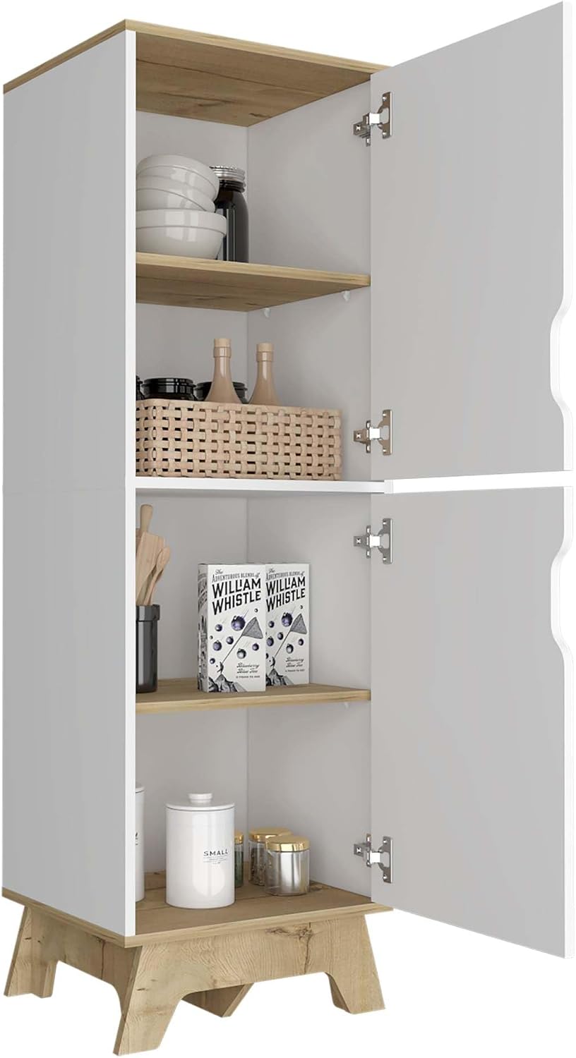 British Single Kitchen Pantry, Four Storage Shelves, Double Doors Cabinets