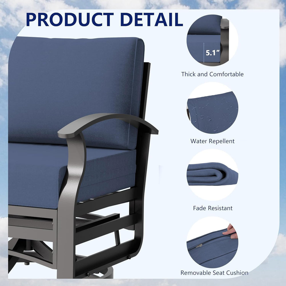 3 Piece Aluminum Swivel Rocking Chair Set, Outdoor Patio Swivel Gliders Chair...