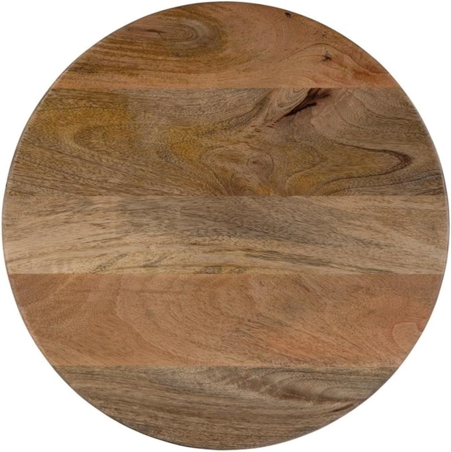 Beaumont Lane 15" Round Solid Mango Wood Side Table, Natural Brown Lacqu...