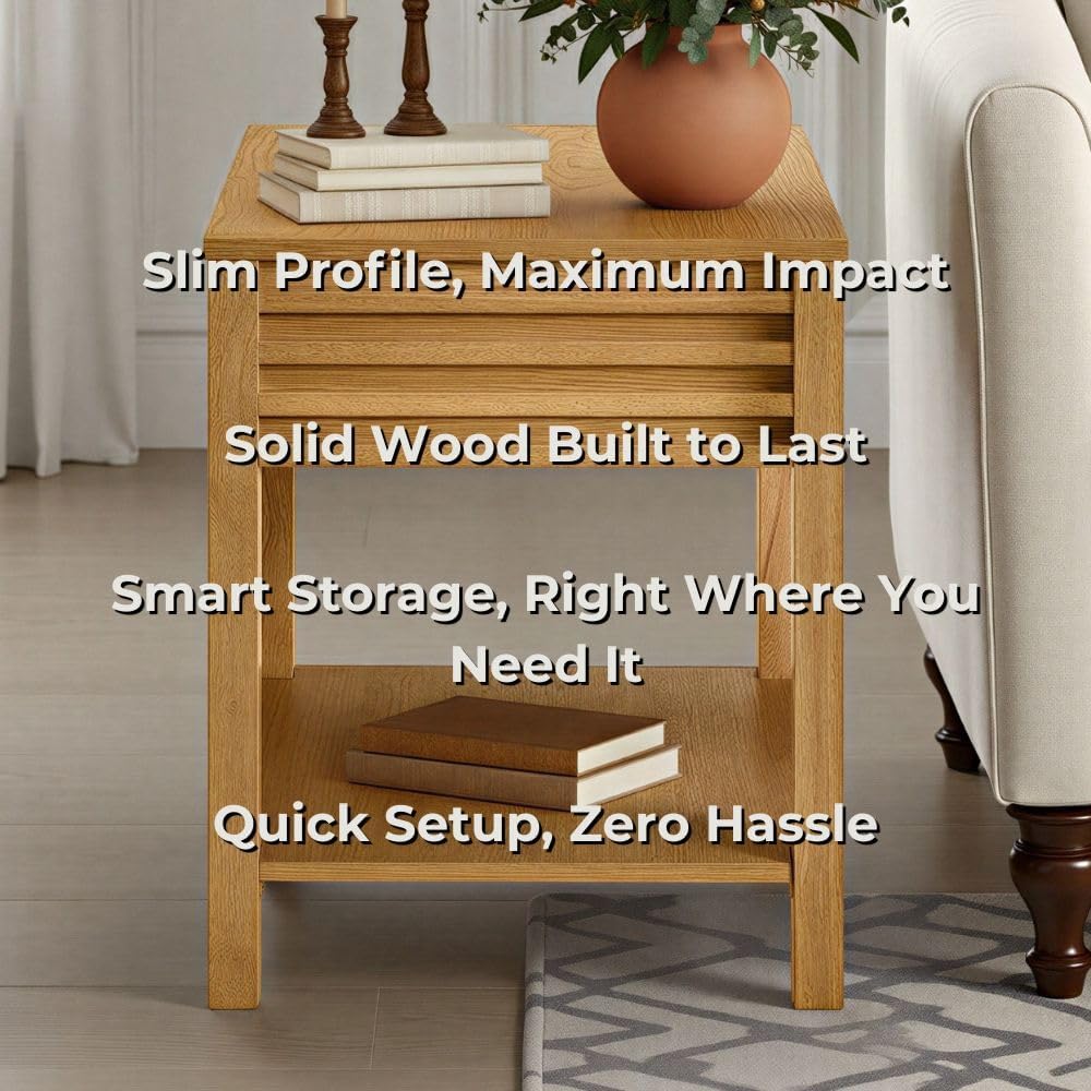 Martin Svensson Home Julian Genuine Oak Wood End Table, 20 Inch Square, Mid C...