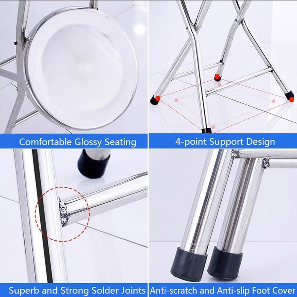 Folding Stool, Stainless Steel Bar Chair, Portable Collapsible Round Breakfas...