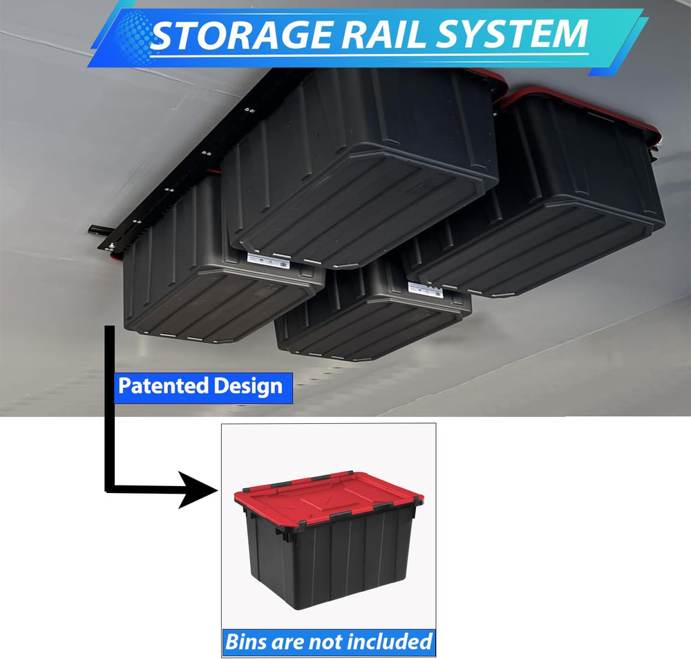 Overhead Garage Storage Racks, Adjustable Ceiling Tote Storage Rails, Heavy D...