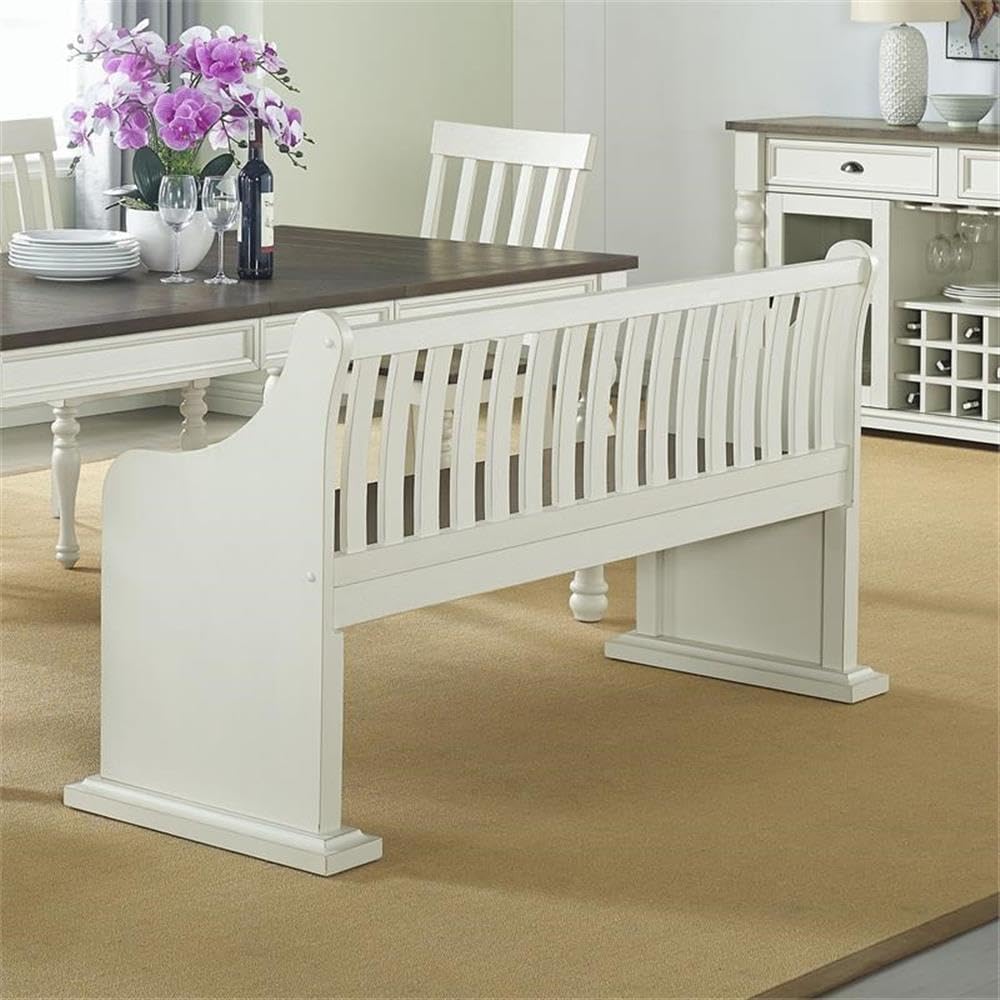 Steve Silver Joanna Two-Tone Ivory and Dark Oak Farmhouse Dining Bench with Back