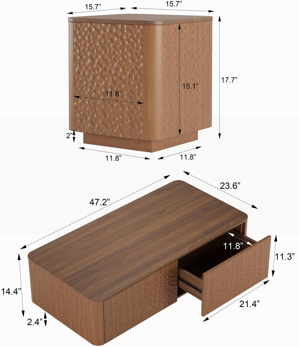 3 Piece Coffee Table Set, Coffee and End Tables Set, Rectangular Coffee Table...