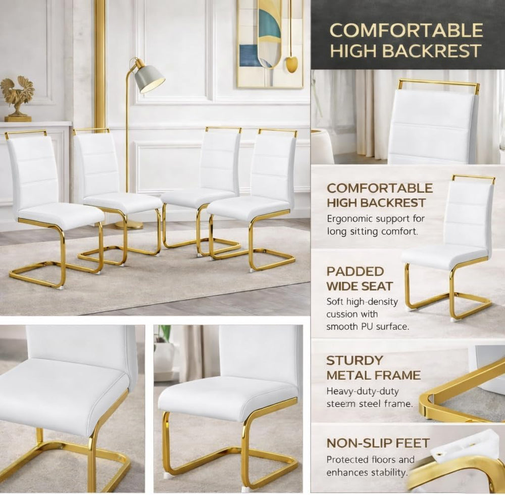 Dining Chairs Set 4, Armless White Kitchen Chairs, Waterproof Faux Leather Di...
