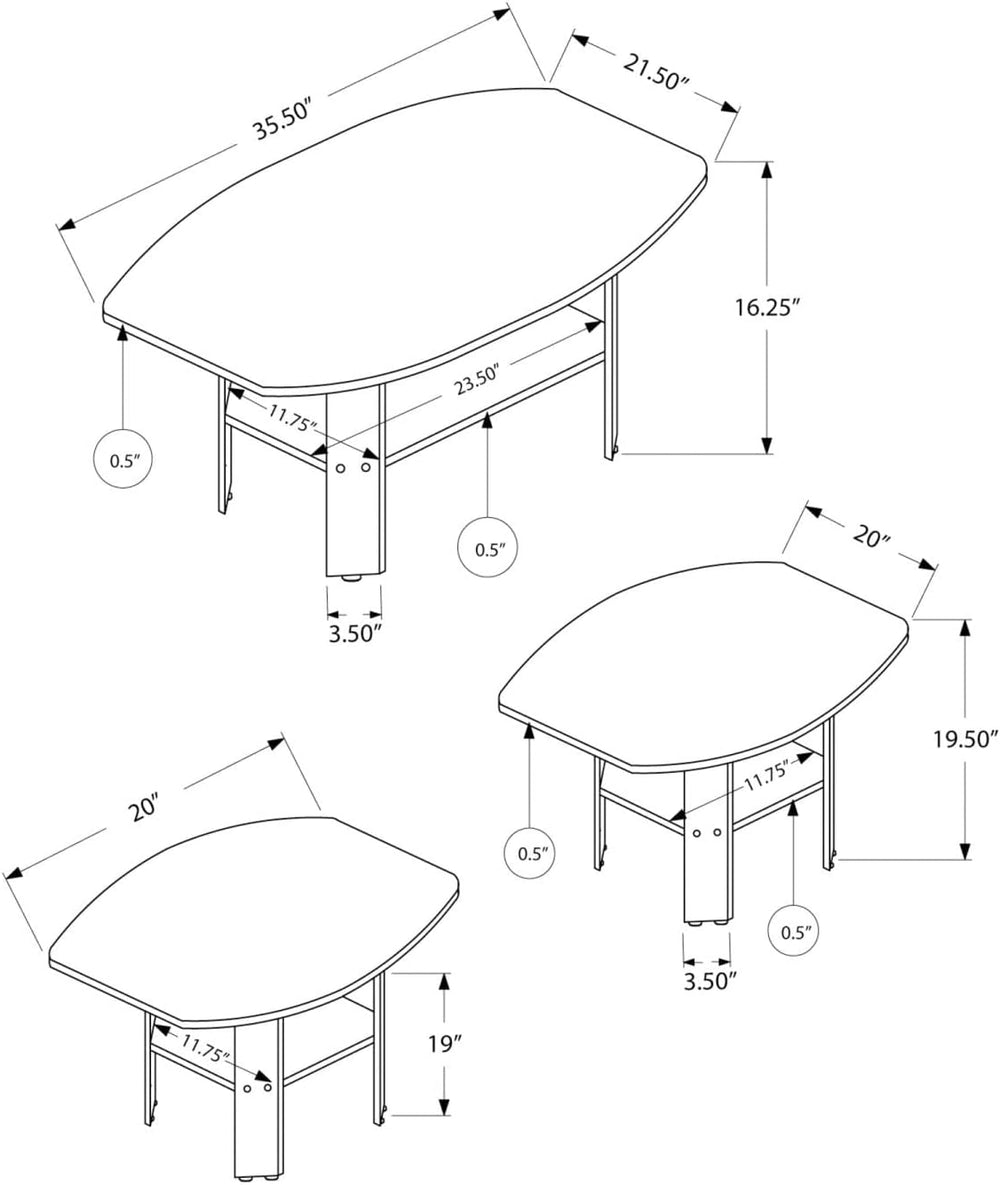 Monarch Specialties I 7872P Table Set, 3pcs Set, Coffee, End, Side, Accent, L...