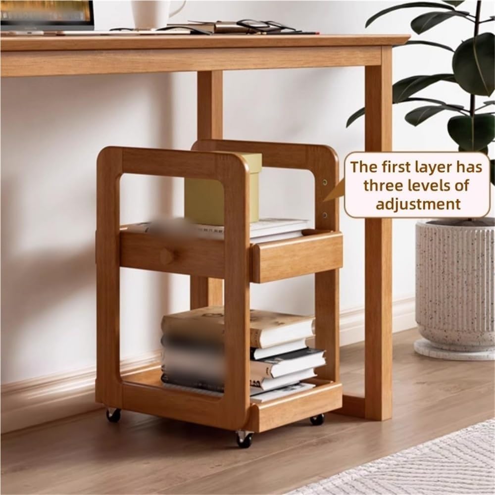 Side Table with 2 Tier Storage Shelf and Wheels Wood End Table Nightstand Bed...