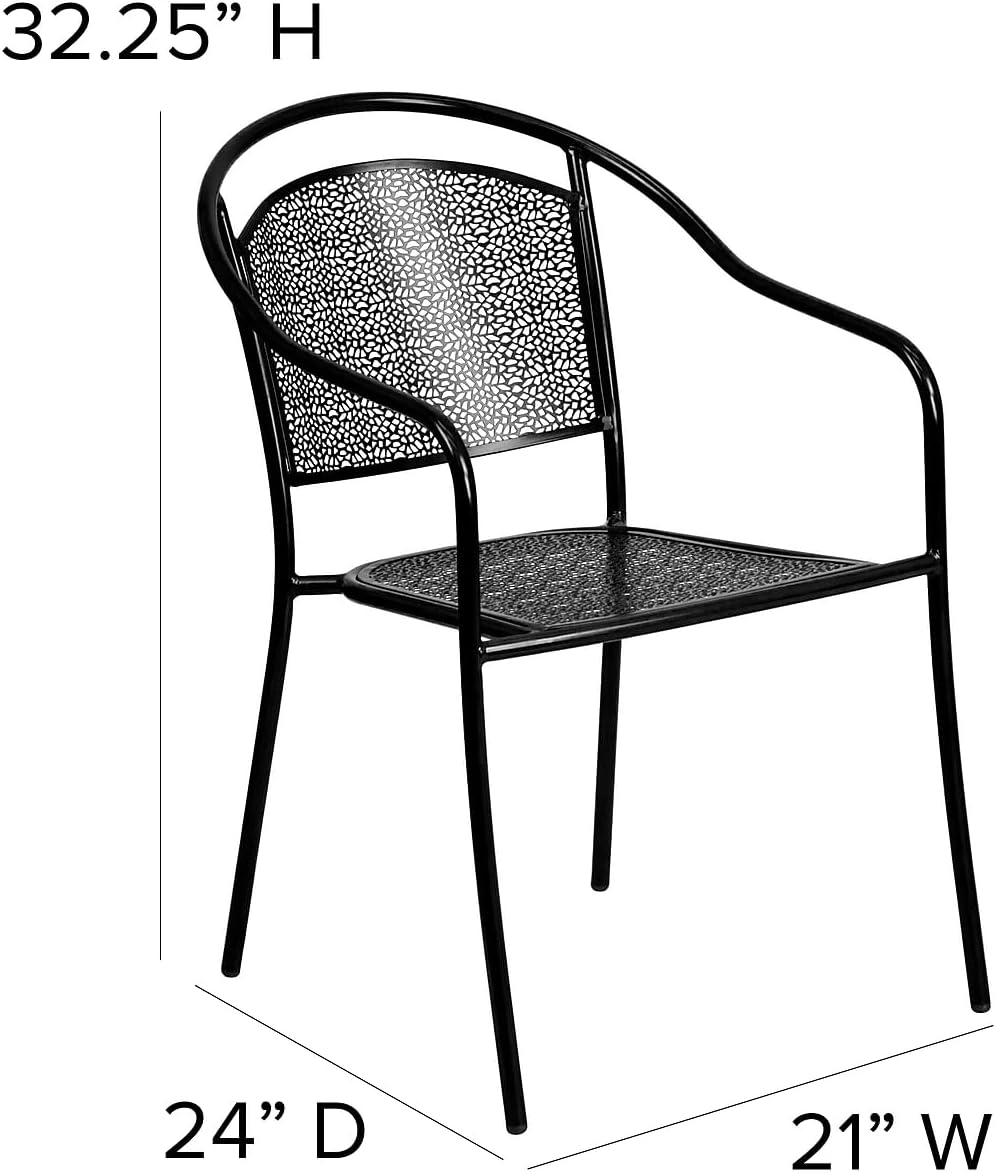 Flash Furniture Commercial Grade Black Indoor-Outdoor Steel Patio Arm Chair w...