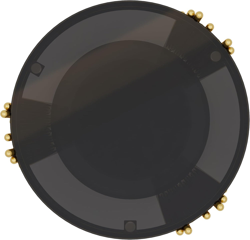 19.8" Round End Table with Gold Finish & Lower Shelf, Modern Black M...