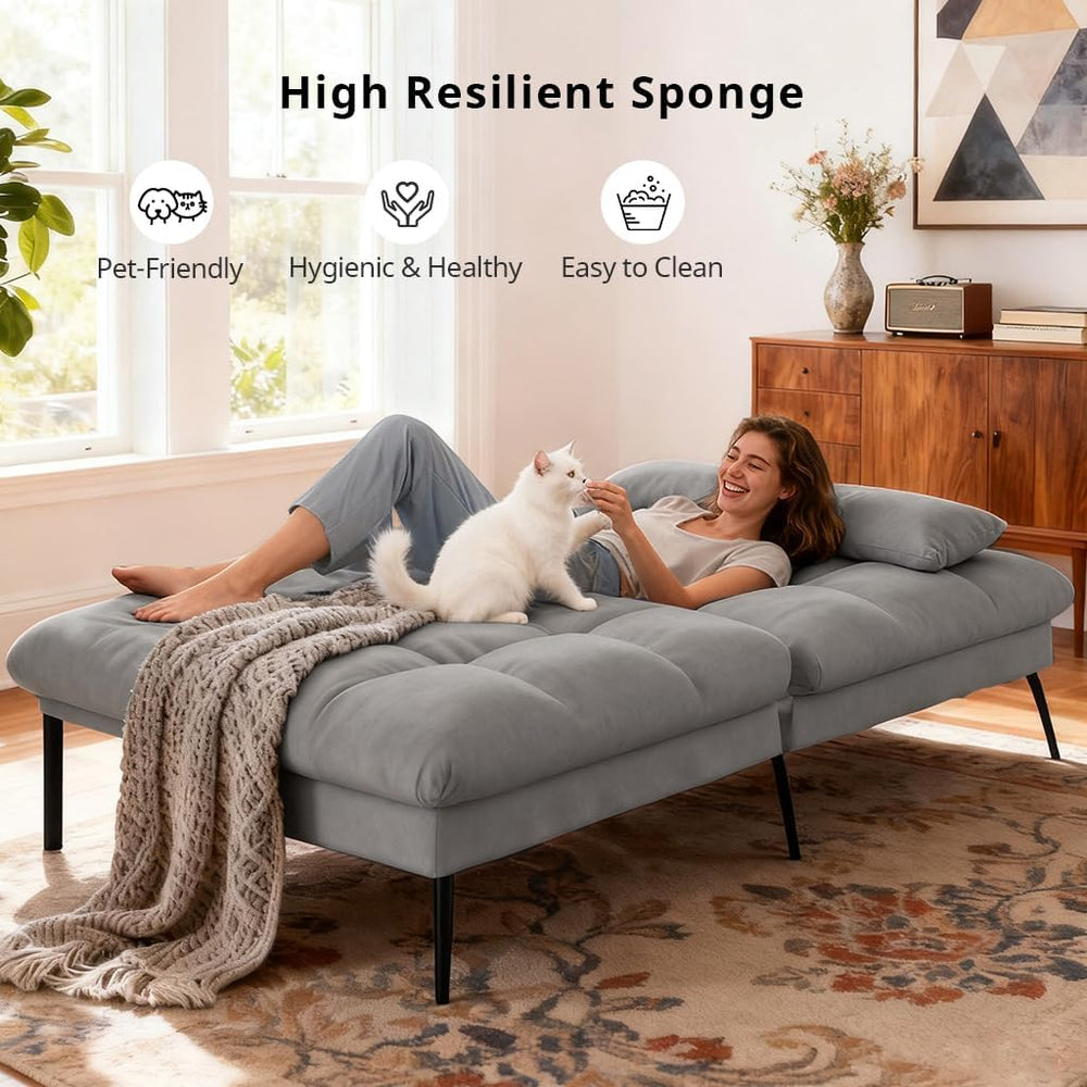 COMHOMA 72″ Convertible Futon Sofa Bed, Adjustable Backrest, Grey | Breathabl...