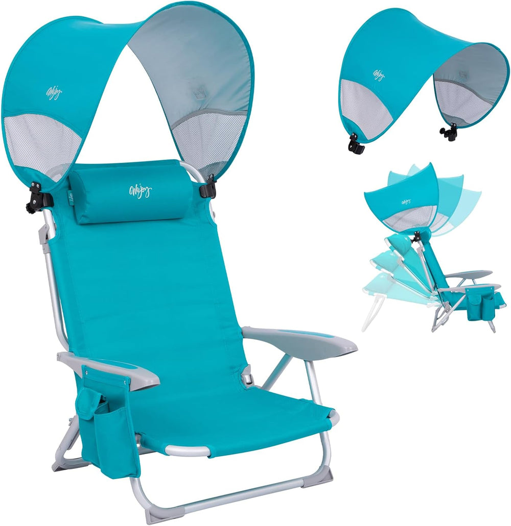 #WEJOY Beach Chair with Canopy Shade, Reclining Adjustable 4 Position, Lay Fl...