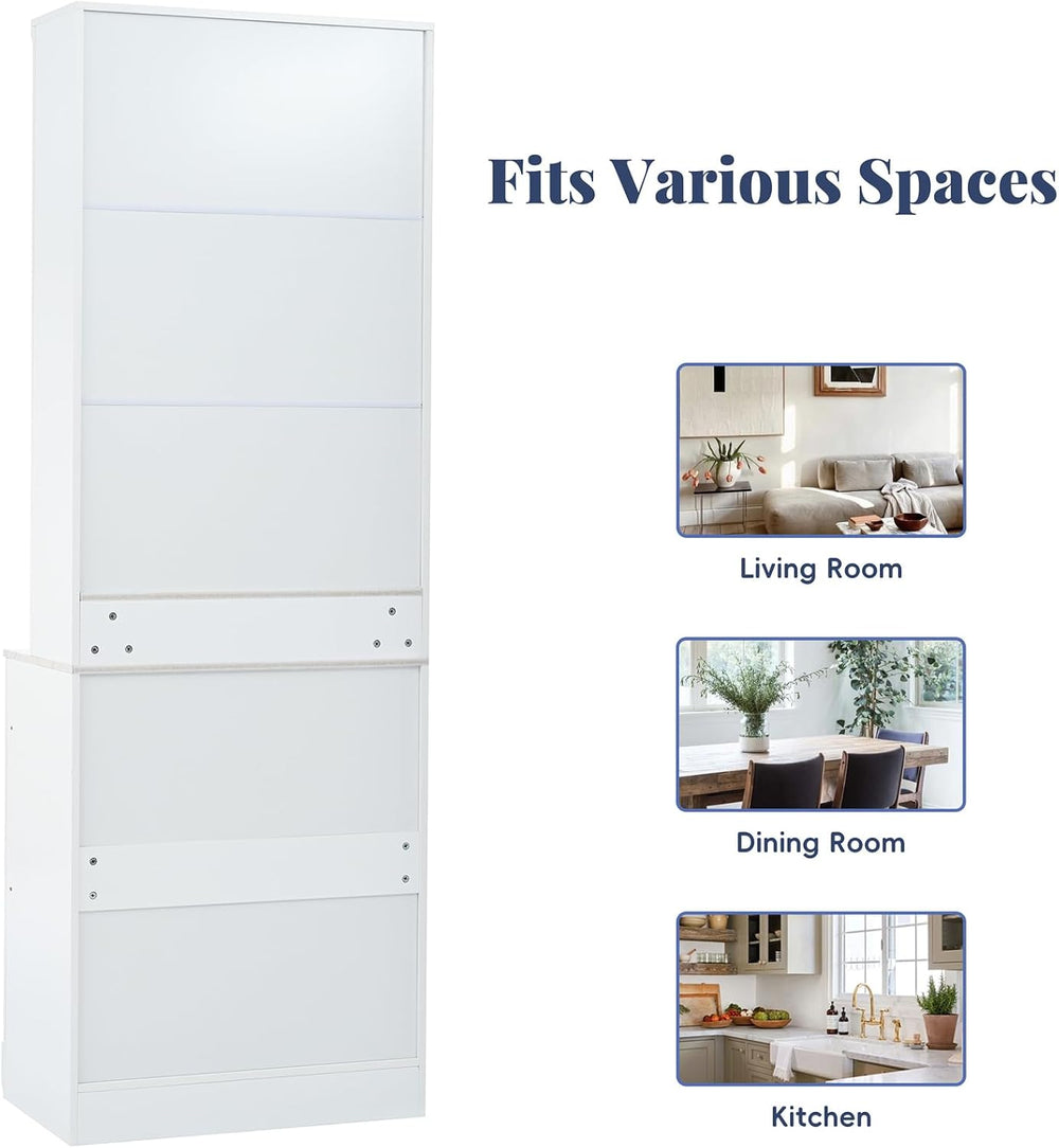 83.7” Tall Kitchen Pantry Storage Cabinet, Wooden Storage Cabinet with 5 Draw...