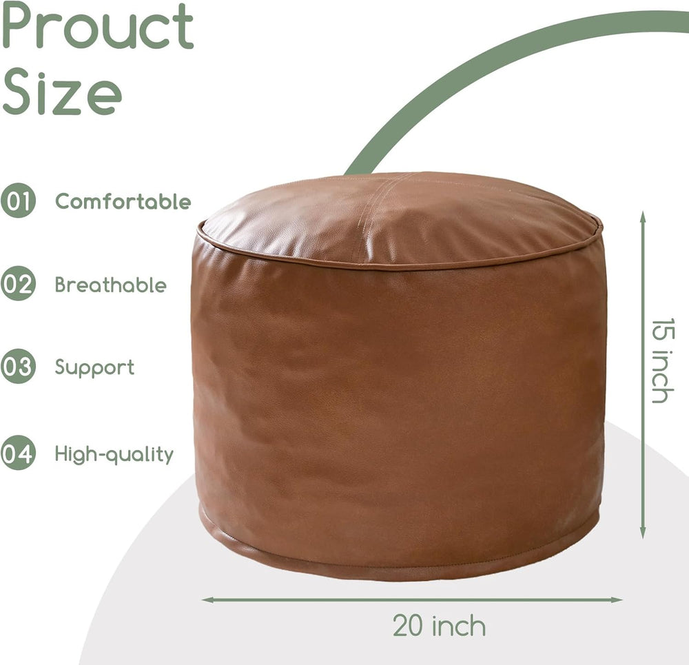 HIGOGOGO Round Stuffed Pouf Ottoman, Pu Leather Poufs with Foam Chunk Filling...