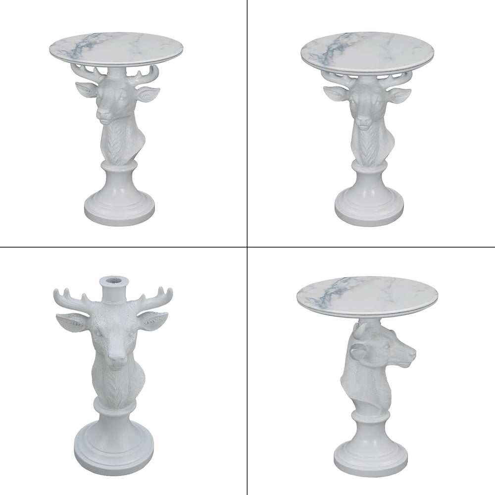 Modern Accent TableLiving Room White Deer Statue Contemporary Faux Marble Ni...
