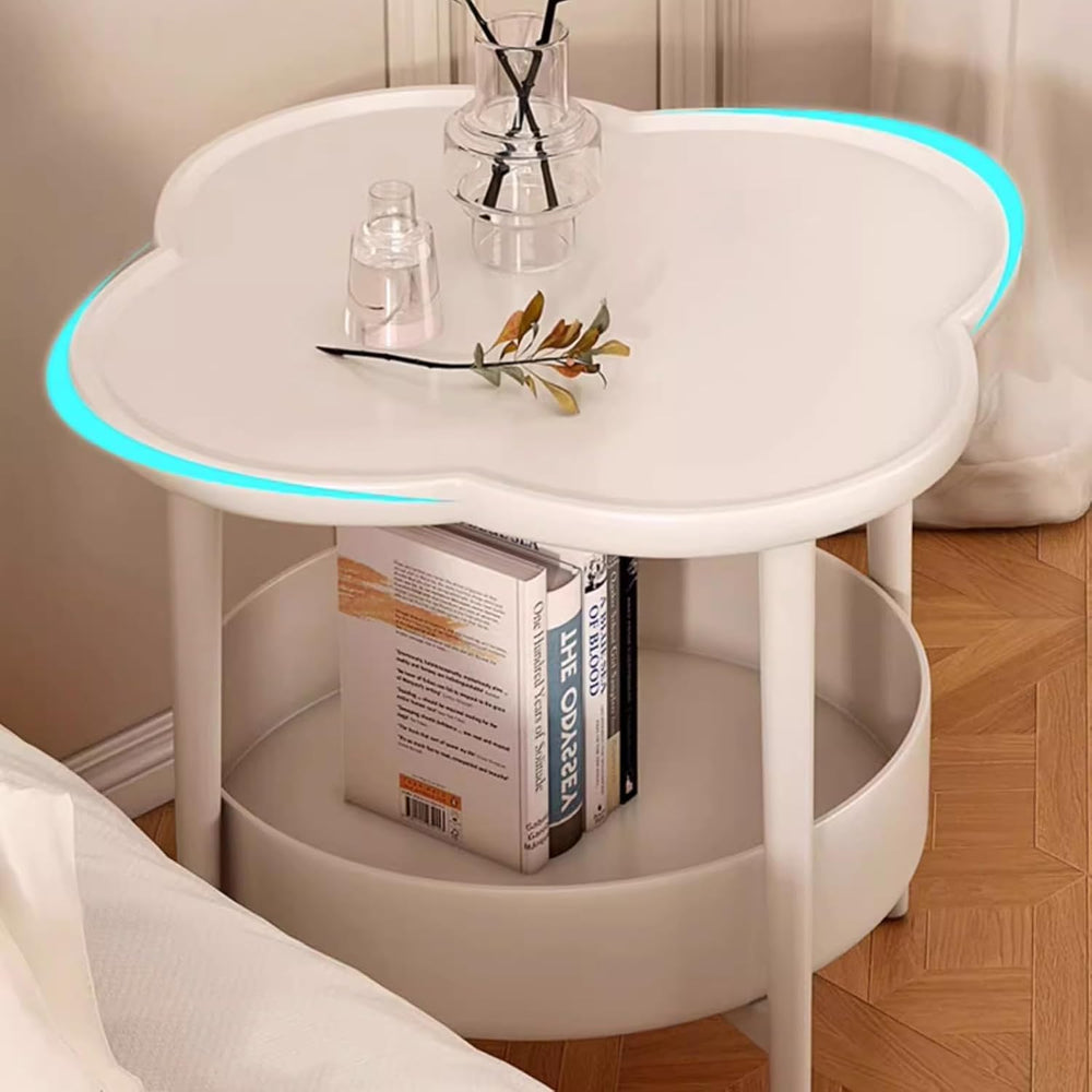 2 Tier Round Side Table, End Table with Storage Shelf, Small Round Nightstand...