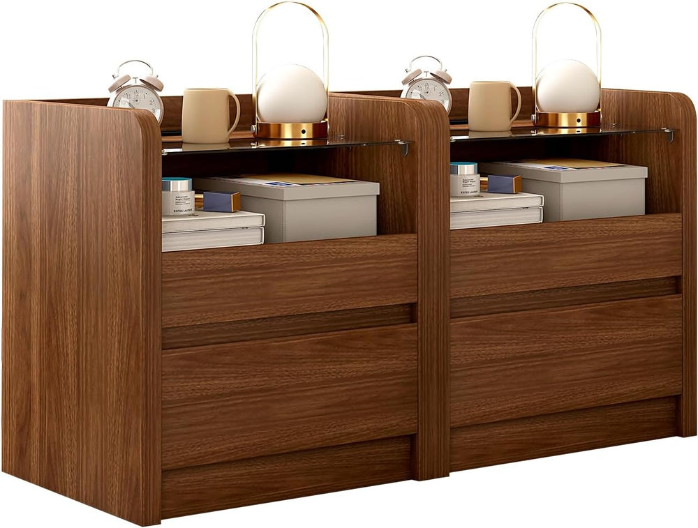 Messenya Modern Nightstand for Bedrooms Set of 2, 20" Wide w/Charging St...