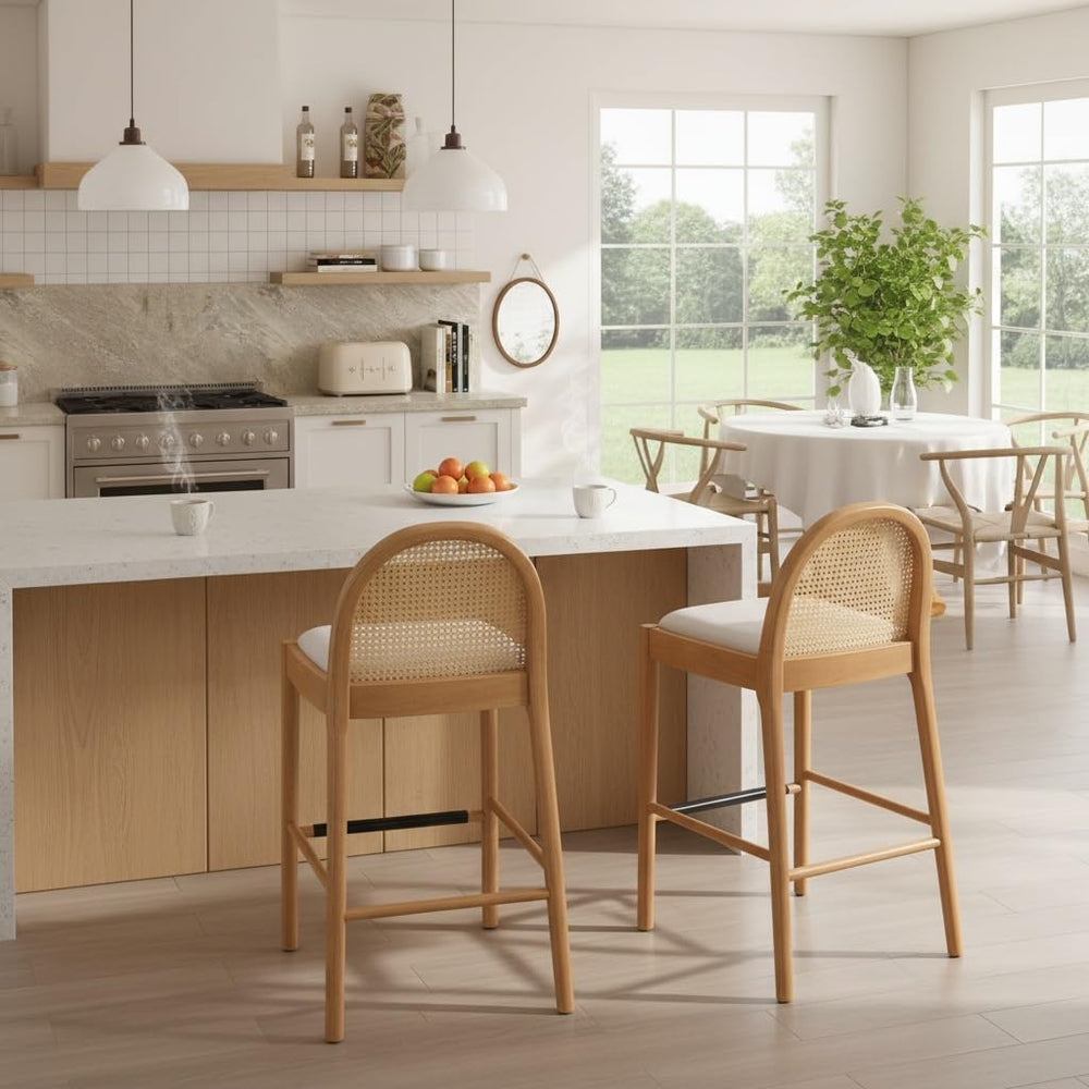 LukeAlon Modern Linen Bar Stools Set of 2, 29" Seat Height Tall Bar Chai...