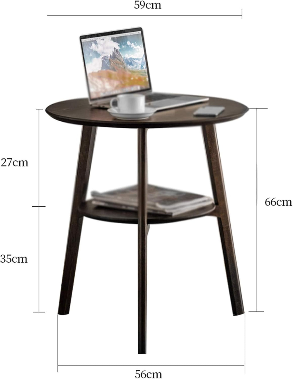 Round Snack Table, 2-Layer Telephone Table with Partition, Nightstand for Lib...