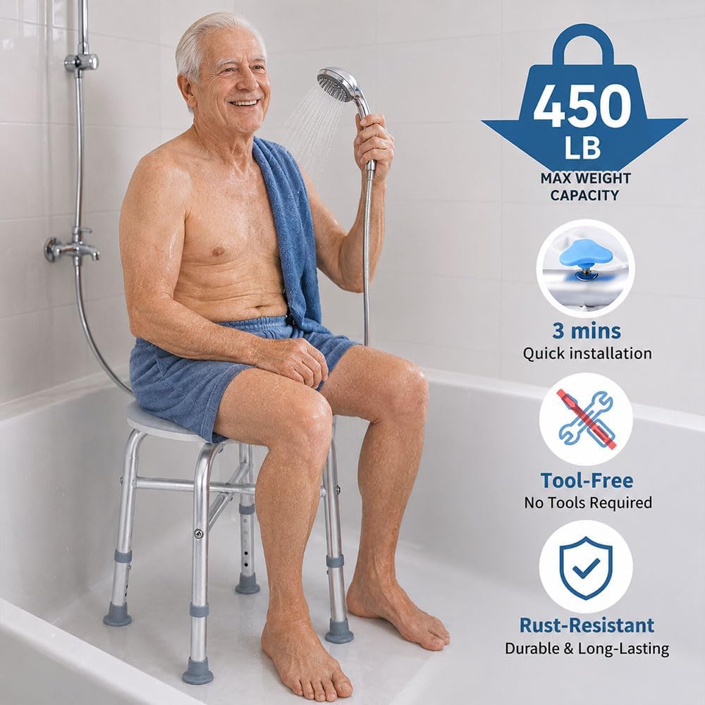 Adjustable Swivel Bath Seat Shower Chair for Inside Shower, Shower Seat for I...