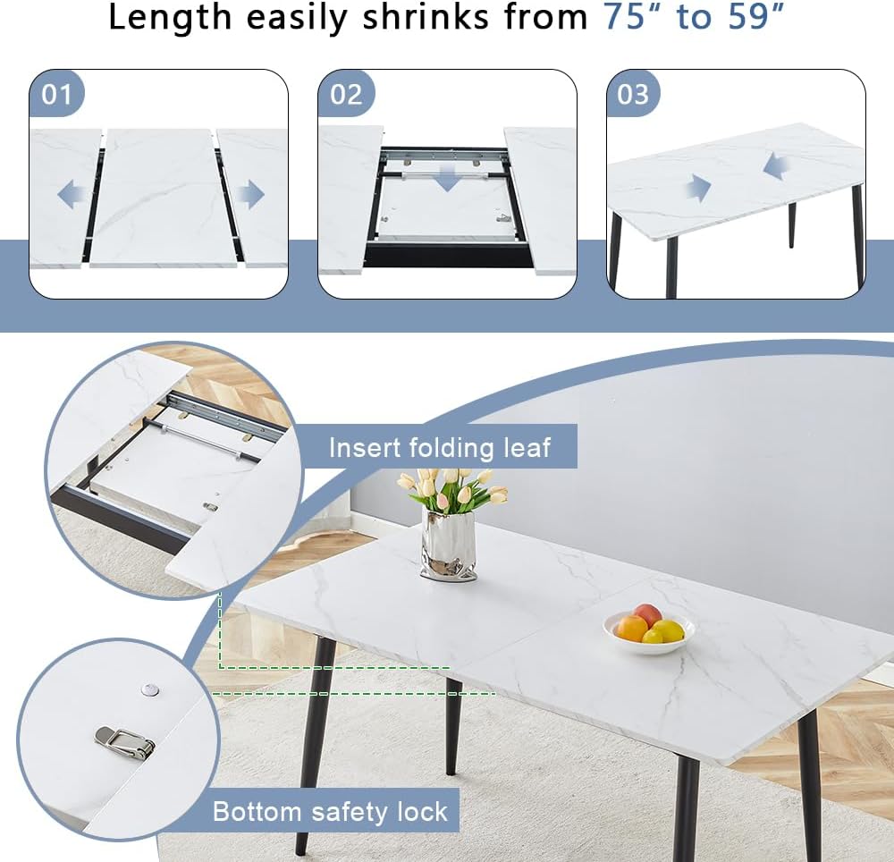 FURNITO Dining Table Set for 8, 59"-75" Extendable Dining Room Tabl...