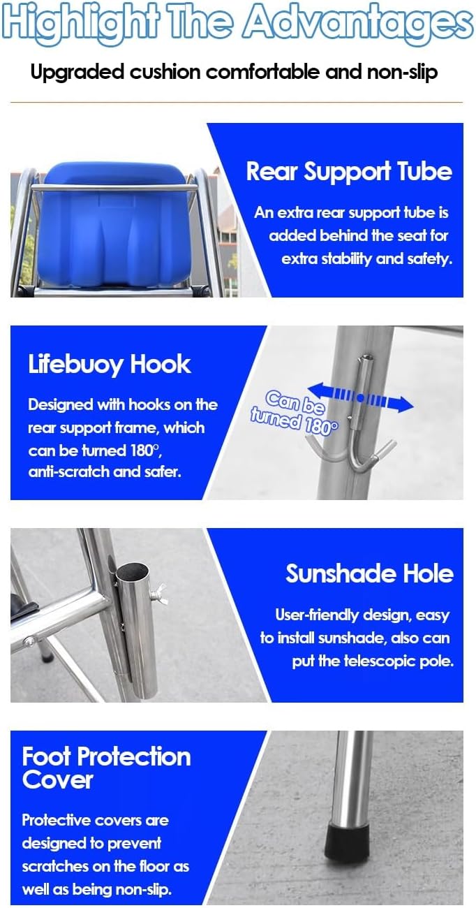 Stainless Steel Lifeguard Chair for Pool Lake and Beach Portable Outdoor Bars...
