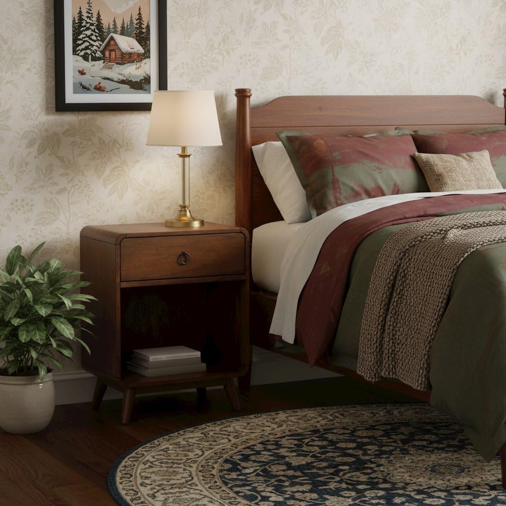 Starlight Canyon Home Brown Wooden Nightstand with Drawer - 1 Drawer Side Tab...