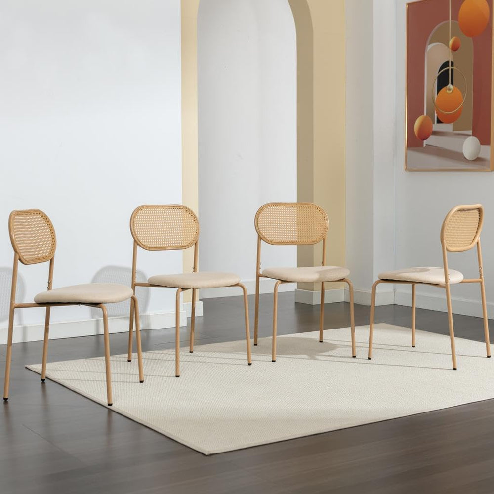 COSVALVE Boho Dining Chairs Set of 4 with Rattan Back, Rattan Dining Chairs