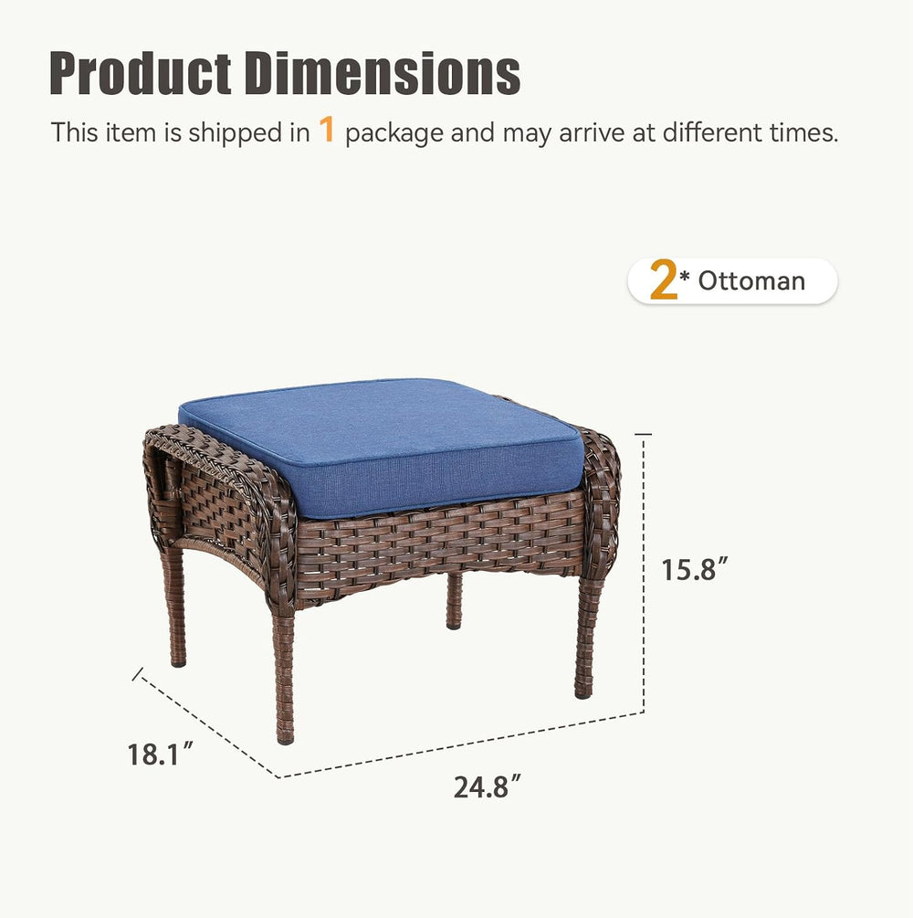 Outdoor Patio Ottomans Set of 2, Outdoor Wicker Footrest Seat with Removable ...